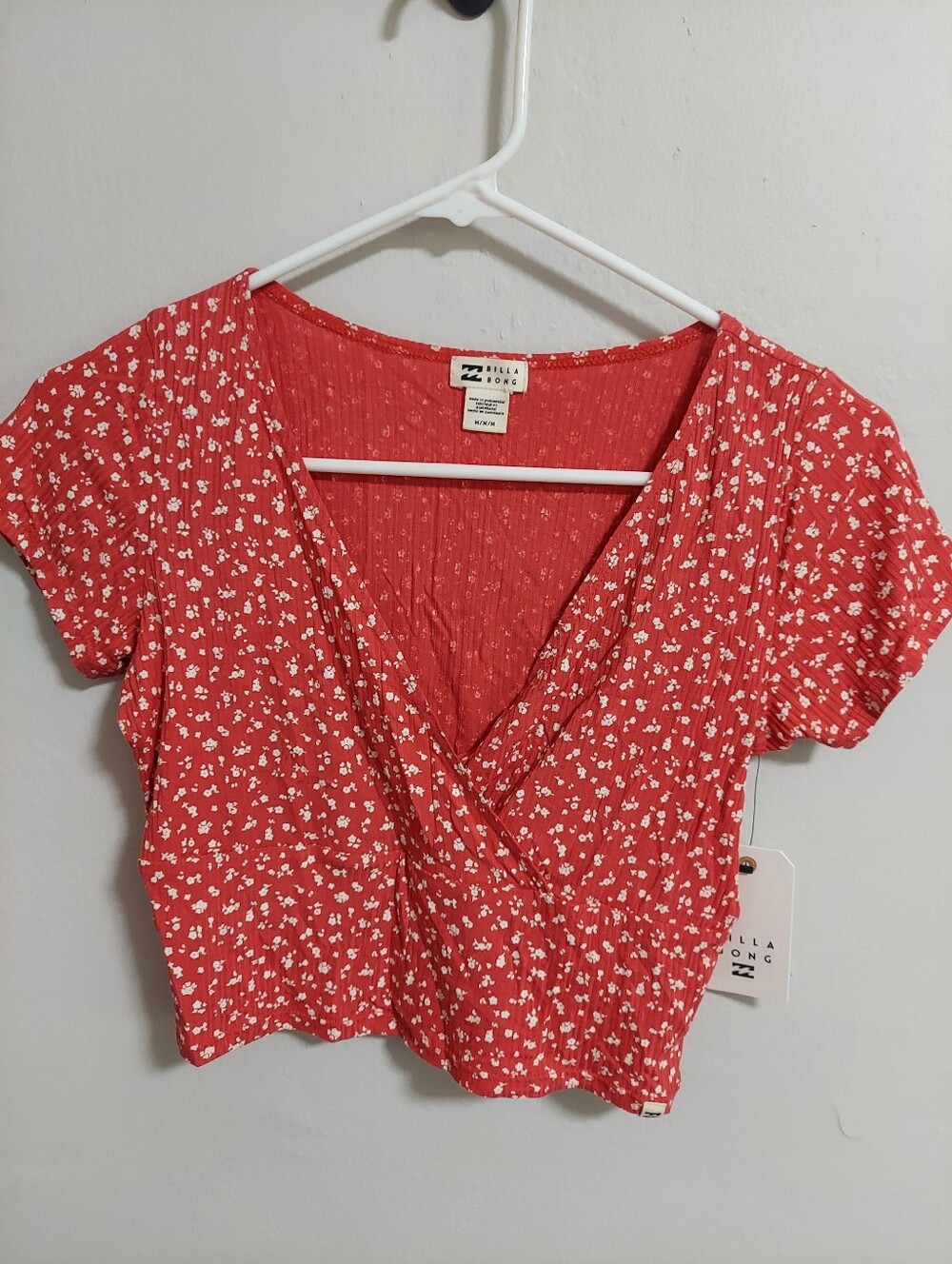 Billabong Coral Red Floral V- Neck  Crop Top